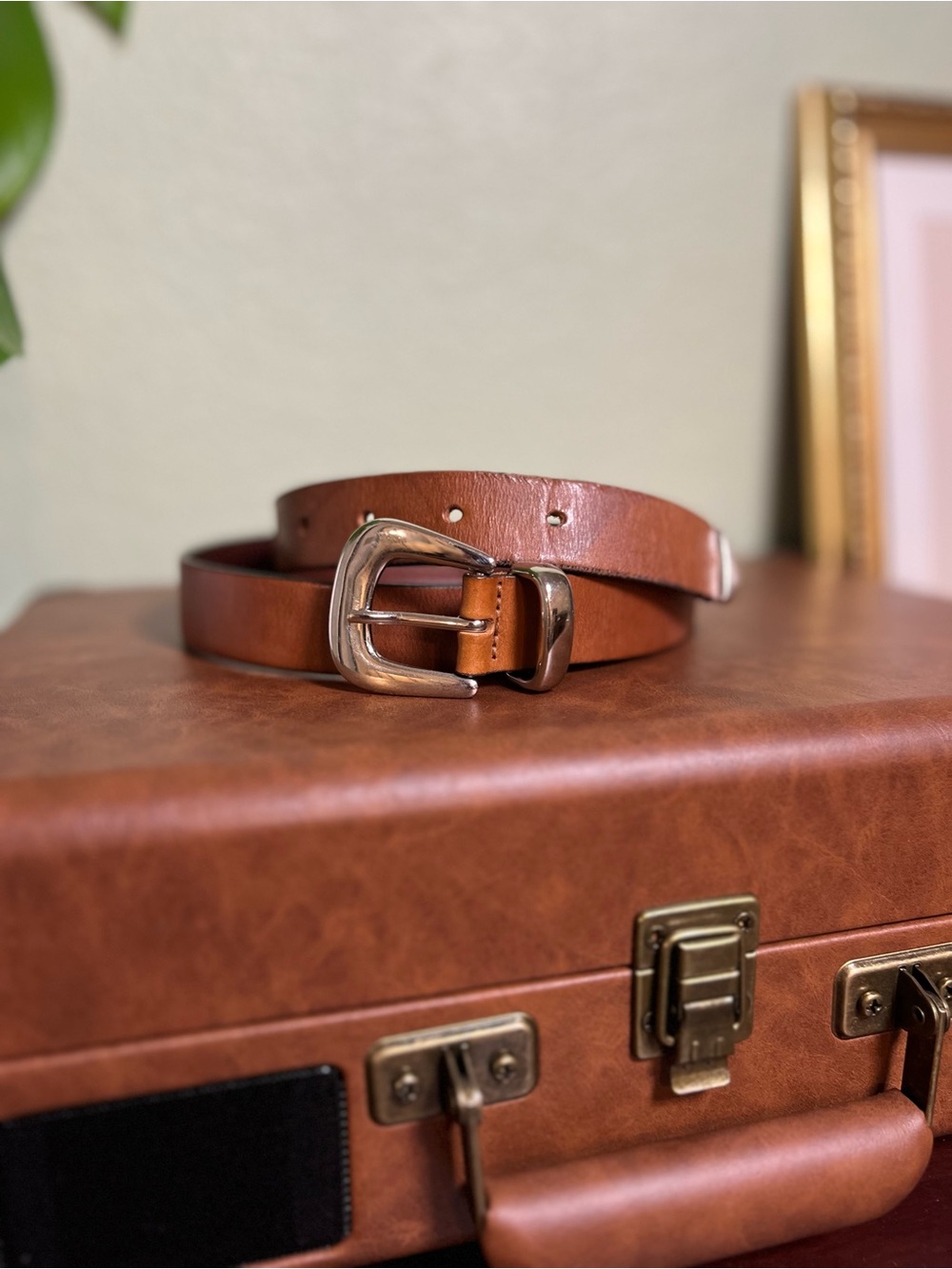 Vintage Merona Western Leather Belt XL Italian Leather Silver Buckle 🐎
